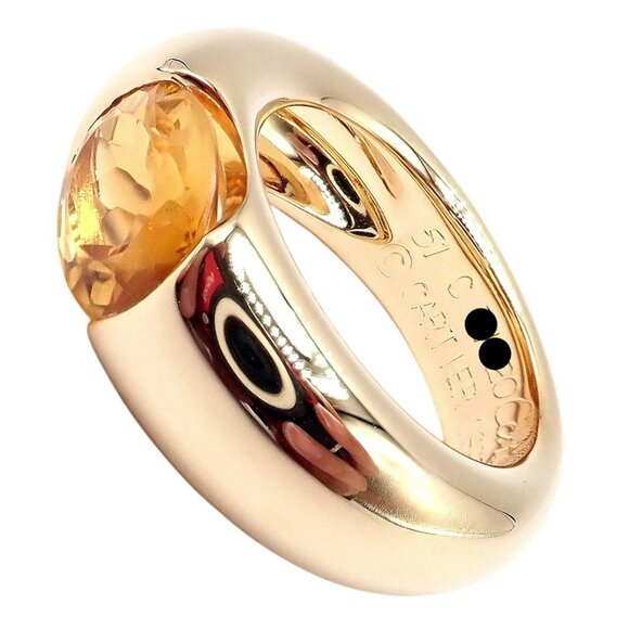 Authentic! Cartier 18k Yellow Gold Citrine Wide Large Ellipse Band Ring Size 5.5 - Picture 6 of 15